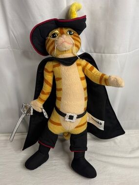 Dreamworks Shrek 4-D Puss in Boots 16” Plush Stuffed Animal Toy Sword Cape Hat